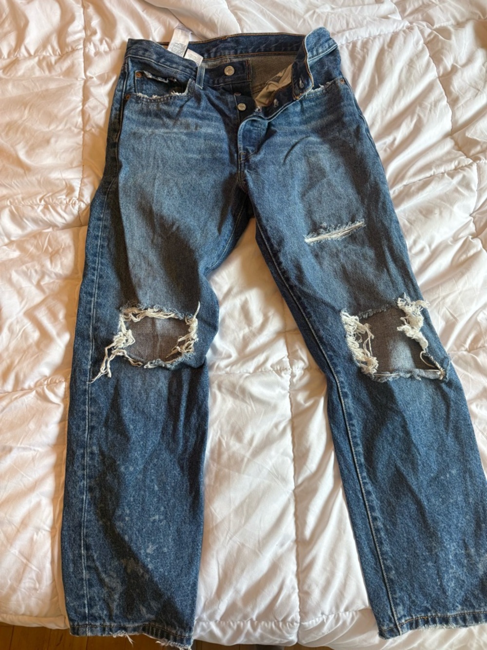 Levi's Dark Blue Straight Fit Ripped Jeans